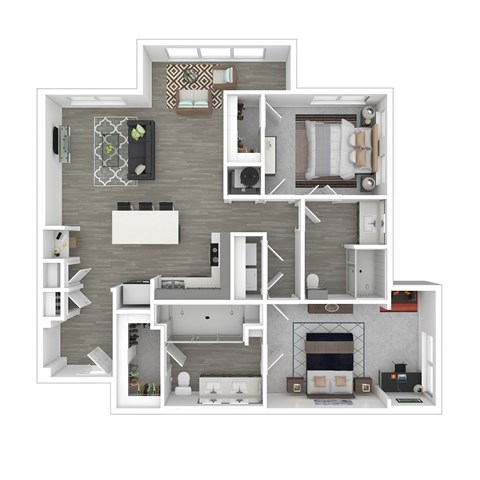 Floor plan for 2 beds, 2 baths, 1296 sqft